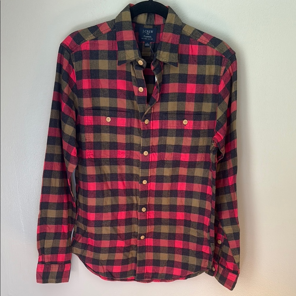 J. Crew Men's Red and Brown Checkered Shirt